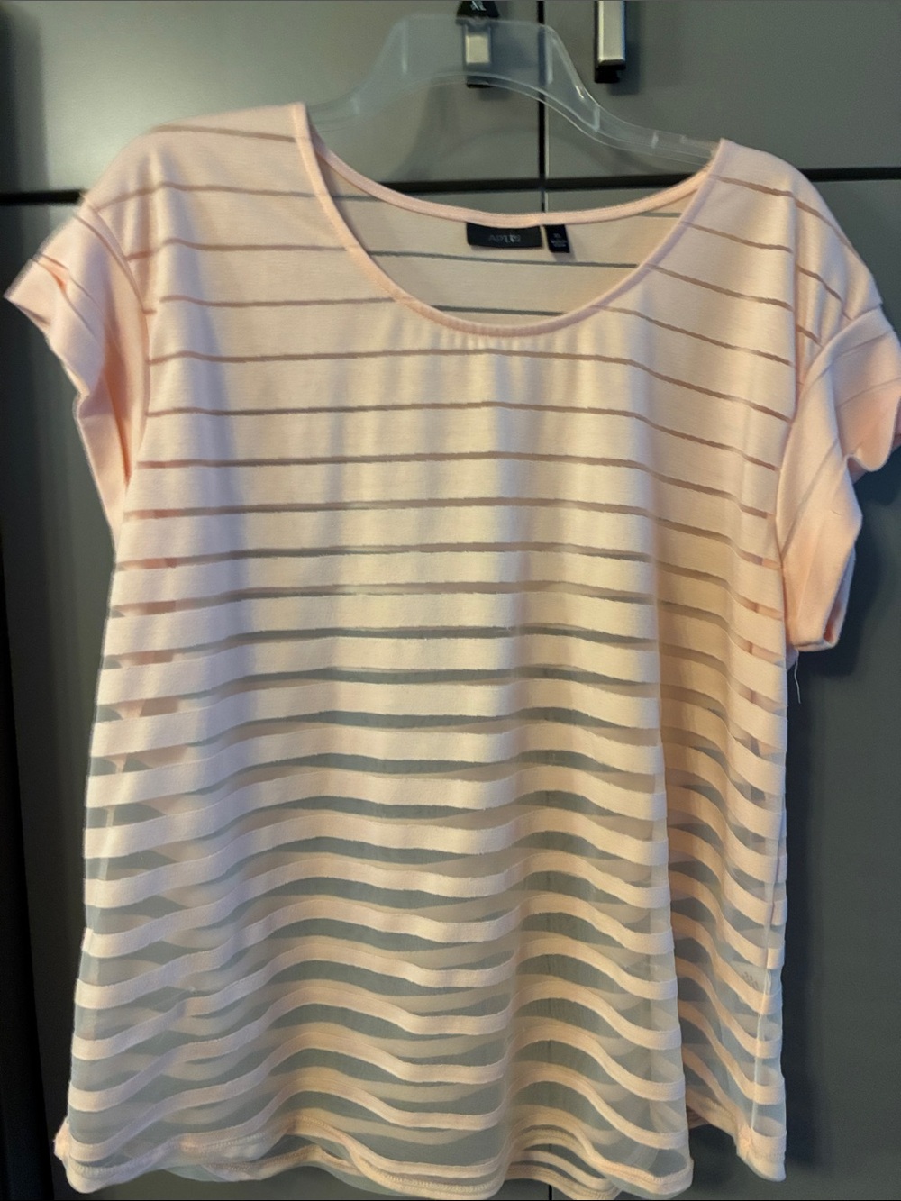 Apt 9 Blush Pink Sheer-Striped Short Sleeve Top